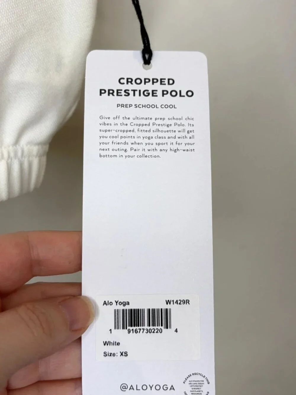 NWT Alo Cropped Prestige Polo Top Sz XS White Built In Bra Preppy Activewear